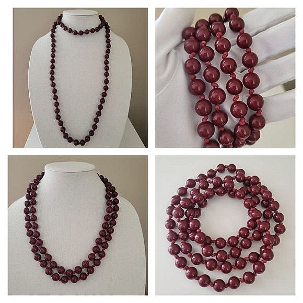 Necklace Burgundy Red Beaded Necklace #0033